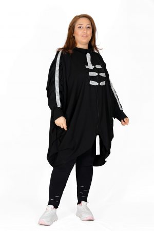 Şerit Detaylı, Siyah Oversize Hırka