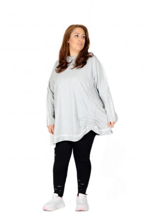Kapüşonlu, Arkası Baskılı, Oversize Gri Sweatshirt