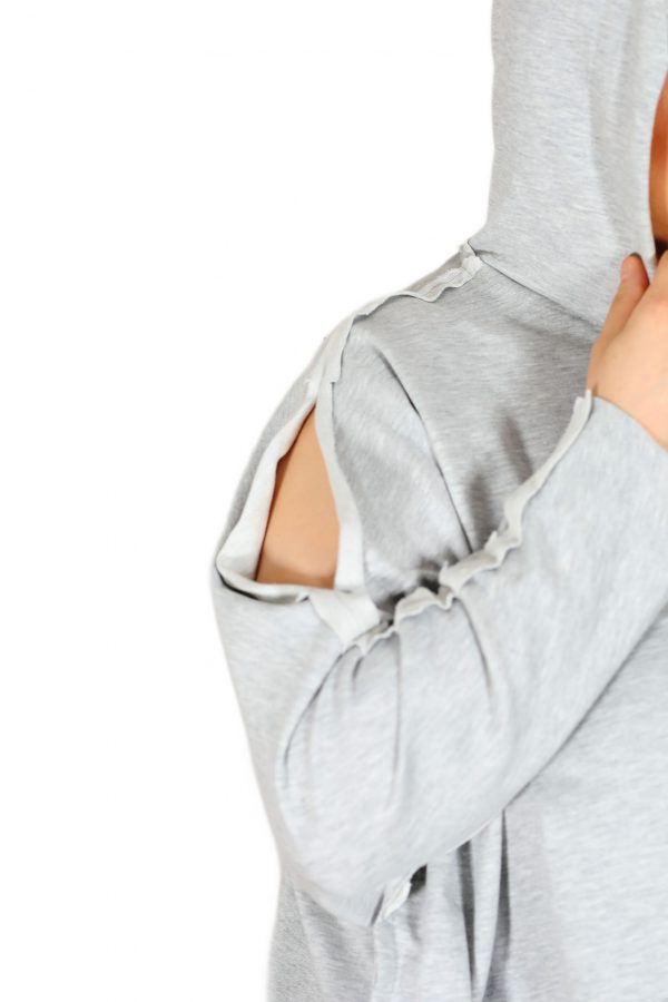 Kapüşonlu, Arkası Baskılı, Oversize Gri Sweatshirt - Görsel 4