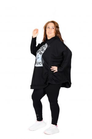 Kapüşonlu, Önü Baskılı, Oversize Siyah Şardonlu Sweatshirt
