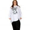 Kapüşonlu, Önü Baskılı, Oversize Beyaz Sweatshirt