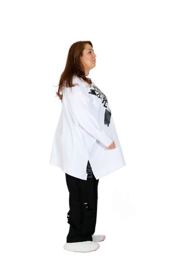 Kapüşonlu, Önü Baskılı, Oversize Beyaz Sweatshirt - Görsel 5