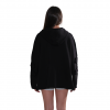 Kapüşonlu, Baskılı, Şardonlu ve Kolları Kalın Şerit Detaylı, Siyah Oversize Sweat Hırka - Görsel 5