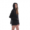 Kapüşonlu, Baskılı, Şardonlu ve Kolları Kalın Şerit Detaylı, Siyah Oversize Sweat Hırka - Görsel 2