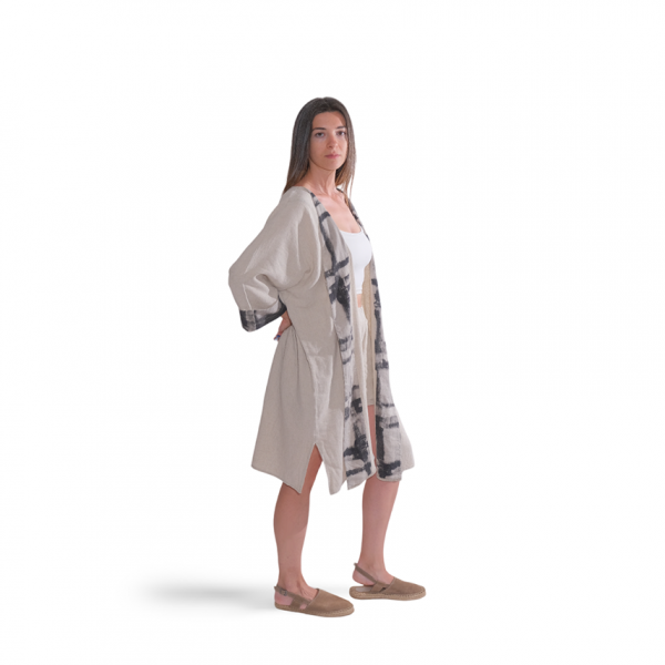 Baskı Detaylı Taba Keten Kimono - Görsel 2