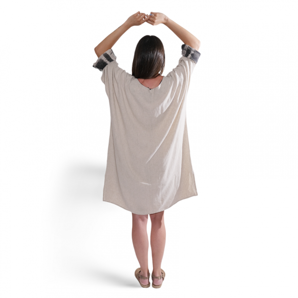 Baskı Detaylı Taba Keten Kimono - Görsel 3