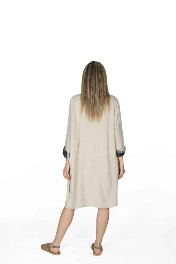 Baskı Detaylı Taba Keten Kimono - Görsel 4