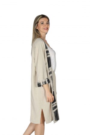 Baskı Detaylı Taba Keten Kimono