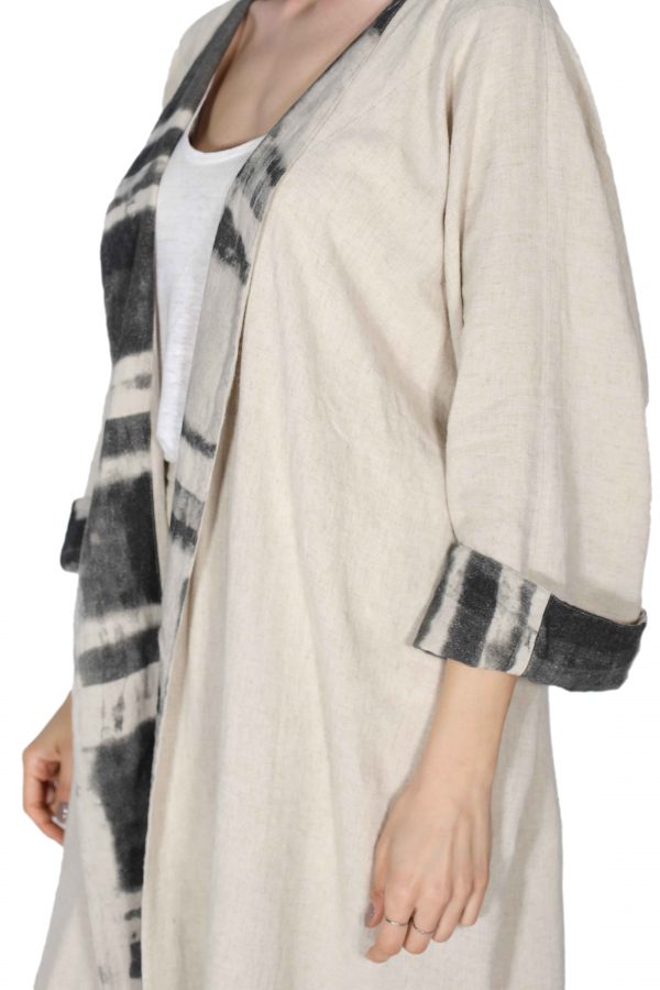 Baskı Detaylı Taba Keten Kimono - Görsel 5