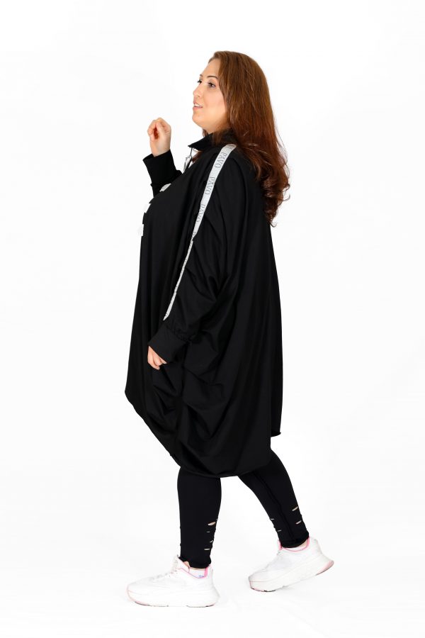 Şerit Detaylı, Siyah Oversize Hırka - Görsel 3
