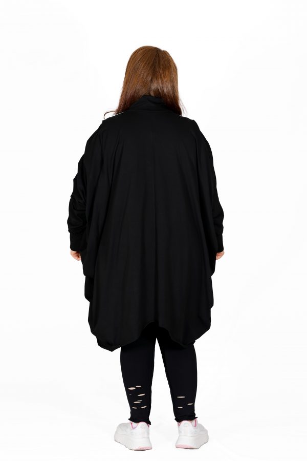 Şerit Detaylı, Siyah Oversize Hırka - Görsel 4