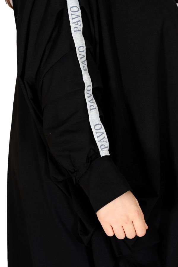 Şerit Detaylı, Siyah Oversize Hırka - Görsel 5