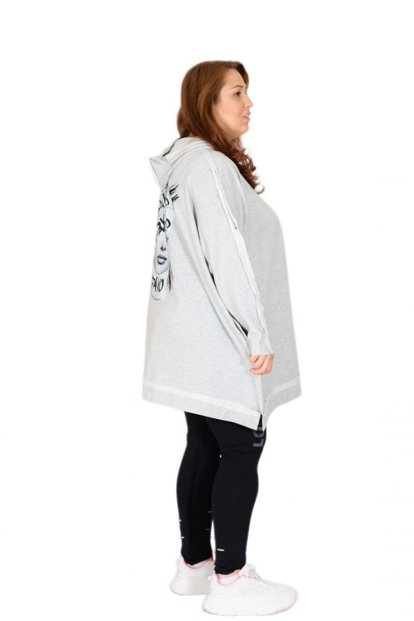Kapüşonlu, Arkası Baskılı, Oversize Gri Sweatshirt - Görsel 4