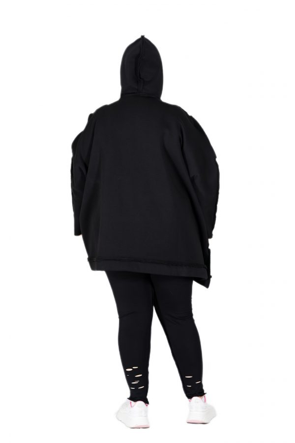 Kapüşonlu, Önü Baskılı, Oversize Siyah Şardonlu Sweatshirt - Görsel 4