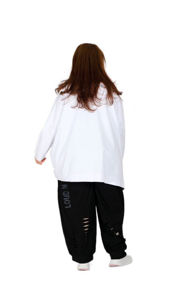 Kapüşonlu, Önü Baskılı, Oversize Beyaz Sweatshirt - Görsel 4
