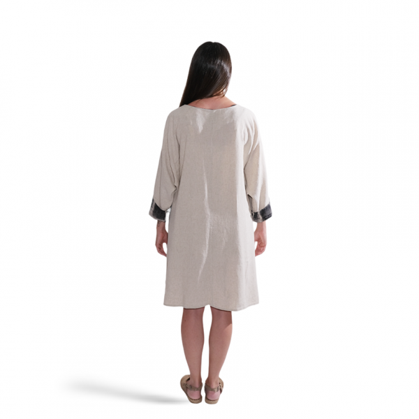 Baskı Detaylı, Taba Keten Kimono - Görsel 3
