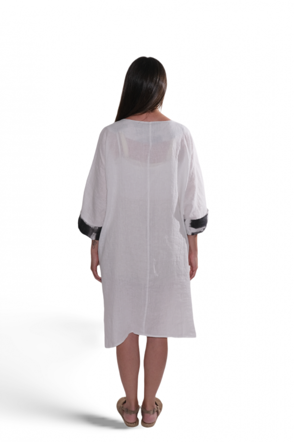 Baskı Detaylı, Beyaz Keten Kimono - Görsel 3