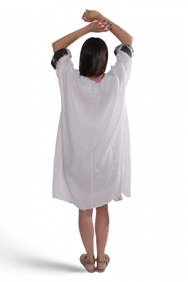 Baskı Detaylı, Beyaz Keten Kimono - Görsel 5